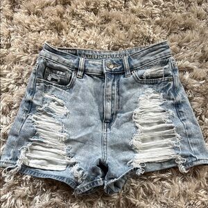 American Eagle Outfitters Blue Jean Shorts High-Waisted Distressed